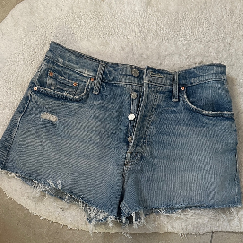MOTHER Light Blue Distressed Jean Shorts